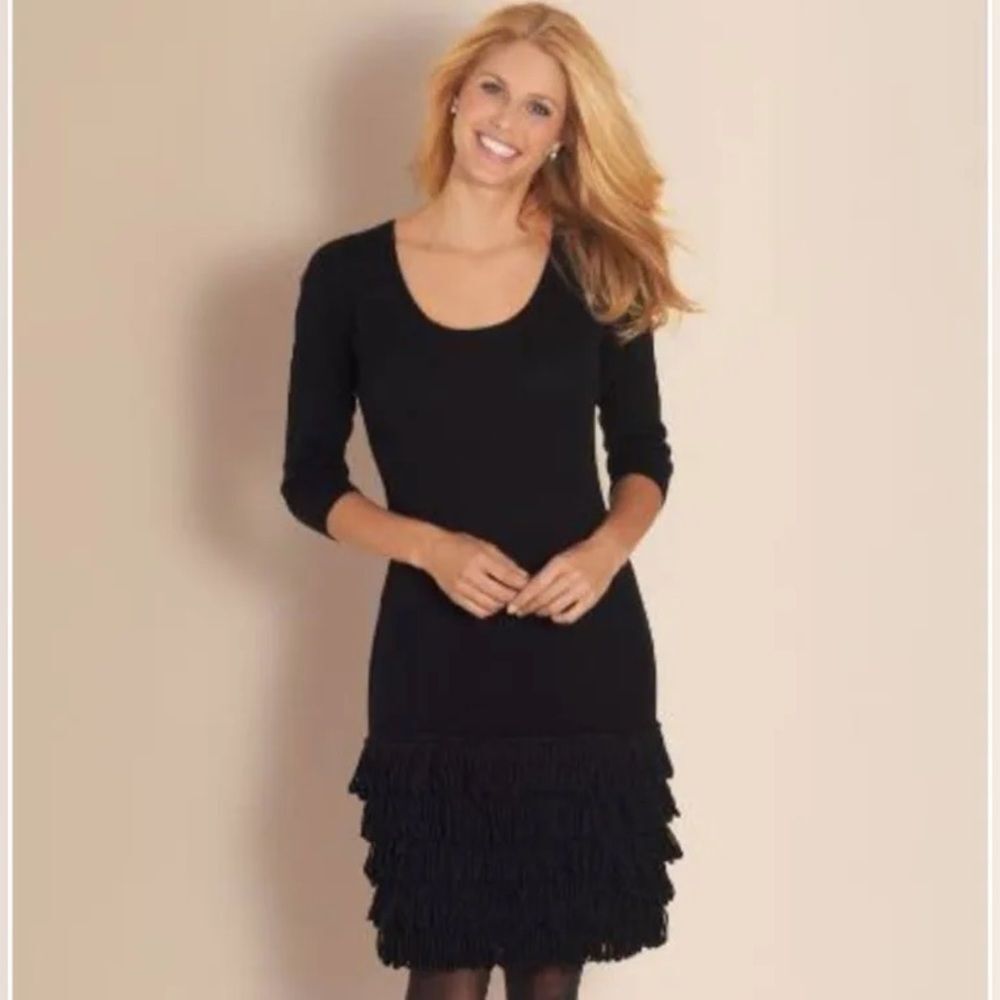 Soft Surroundings Women’s The Theodora Fringe Wool Sweater Dress Large NWOT